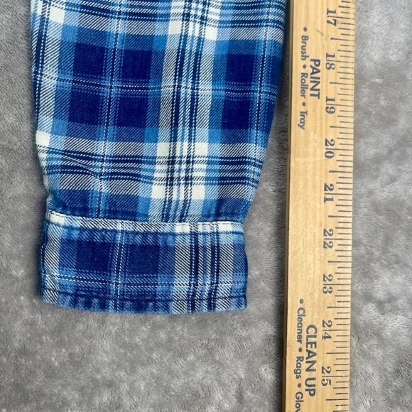 American Eagle Womens Blue Plaid Boyfriend Fit Snap Button Shirt Size L - Picture 11 of 15